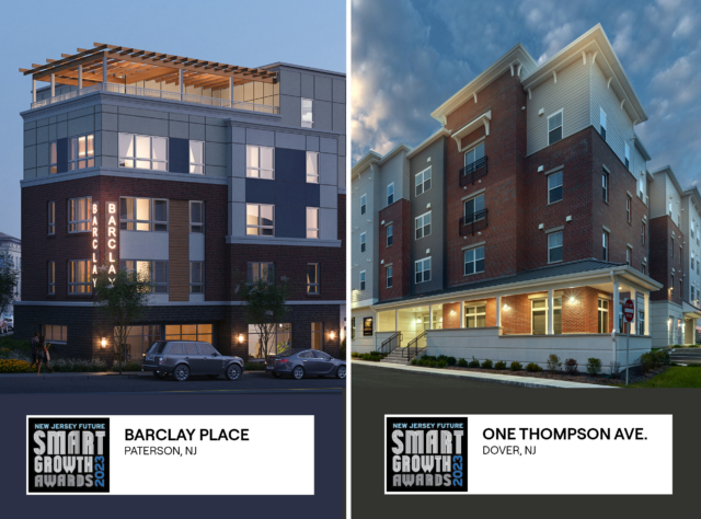 2023 Smart Growth winners: Barclay Place Apartments, Paterson, NJ; One Thompson Ave., Dover, NJ.